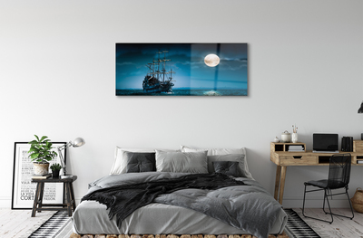 Glass print Moon sea ship town