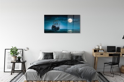 Glass print Moon sea ship town