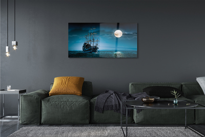 Glass print Moon sea ship town