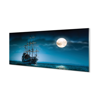 Glass print Moon sea ship town