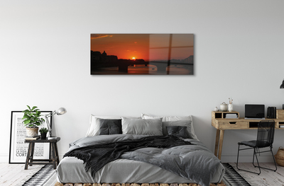 Glass print Italy sunset river sun