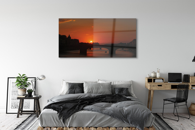 Glass print Italy sunset river sun