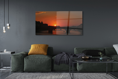 Glass print Italy sunset river sun