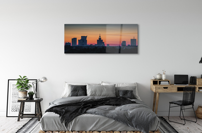 Glass print Sunset panorama of warsaw