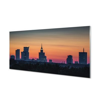 Glass print Sunset panorama of warsaw