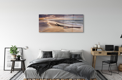 Glass print Gdansk beach sunset sea sun