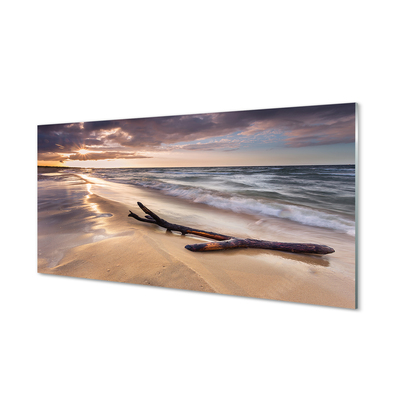 Glass print Gdansk beach sunset sea sun