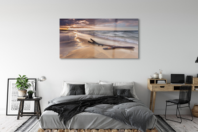 Glass print Gdansk beach sunset sea sun