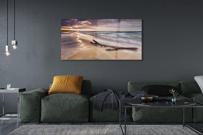 Glass print Gdansk beach sunset sea sun