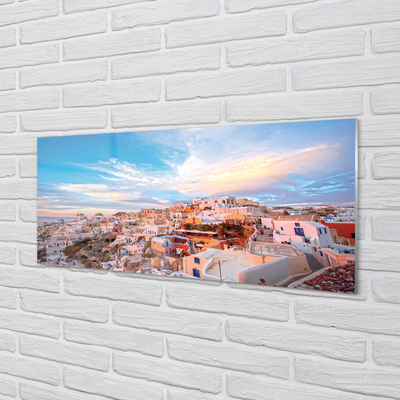 Glass print Greece panoramic sunset city sun