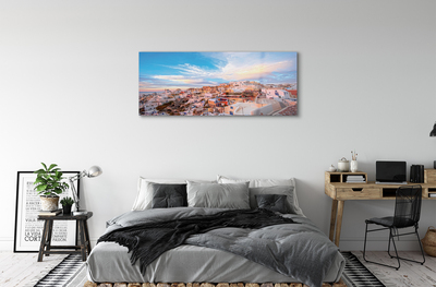 Glass print Greece panoramic sunset city sun