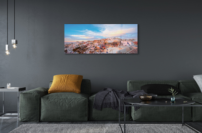 Glass print Greece panoramic sunset city sun