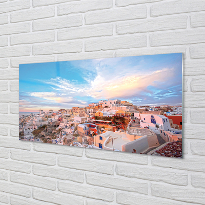 Glass print Greece panoramic sunset city sun