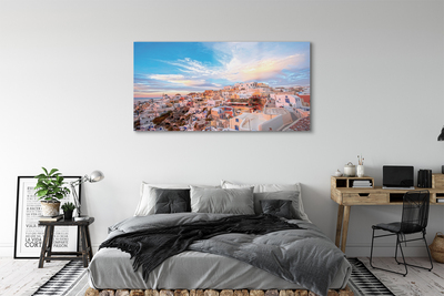 Glass print Greece panoramic sunset city sun