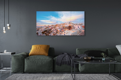 Glass print Greece panoramic sunset city sun