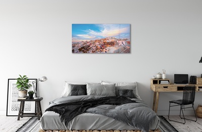 Glass print Greece panoramic sunset city sun