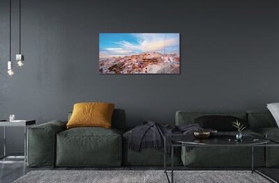 Glass print Greece panoramic sunset city sun