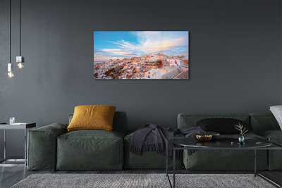 Glass print Greece panoramic sunset city sun