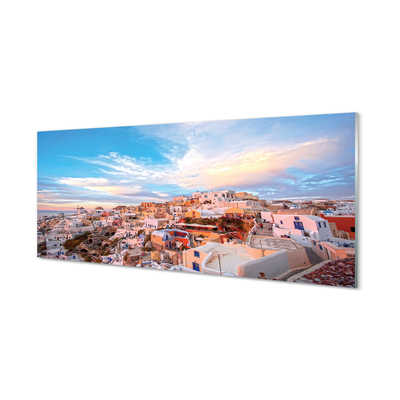 Glass print Greece panoramic sunset city sun