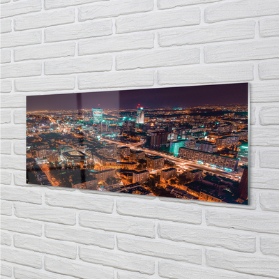 Glass print Warsaw city night view