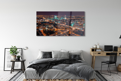 Glass print Warsaw city night view