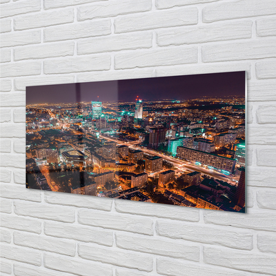 Glass print Warsaw city night view