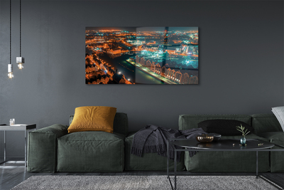 Glass print Night panorama gdansk river