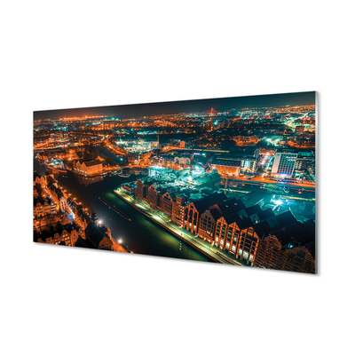 Glass print Night panorama gdansk river