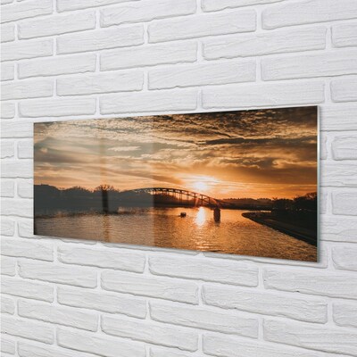 Glass print Sunset river bridge krakow