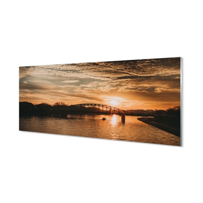 Glass print Sunset river bridge krakow