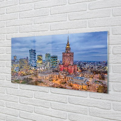 Glass print Warsaw panoramic sunset