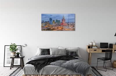 Glass print Warsaw panoramic sunset