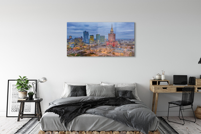 Glass print Warsaw panoramic sunset