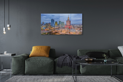 Glass print Warsaw panoramic sunset