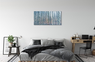 Glass print Sunset the birch forest