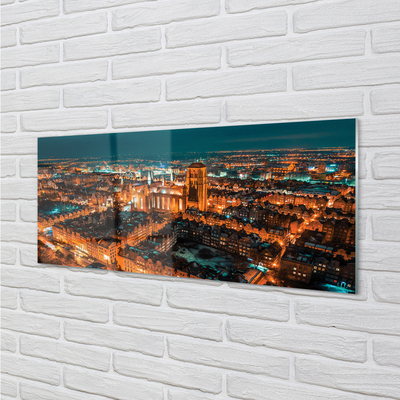 Glass print Night of the church gdansk panorama