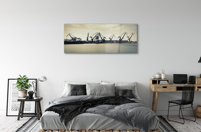 Glass print River gdansk shipyard cranes