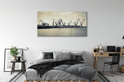 Glass print River gdansk shipyard cranes