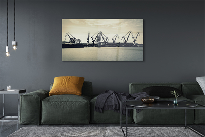 Glass print River gdansk shipyard cranes