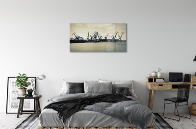 Glass print River gdansk shipyard cranes