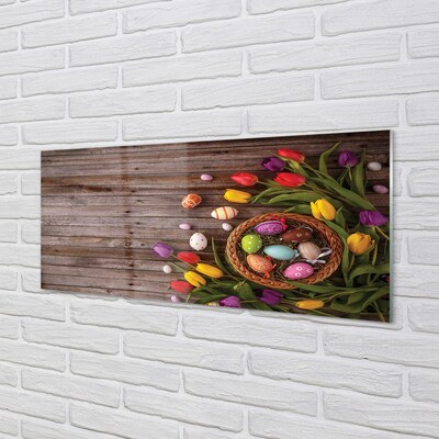 Glass print Boards tulips eggs