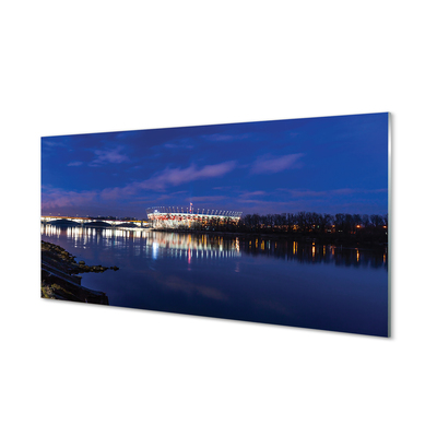 Glass print Warsaw stadium river bridge night