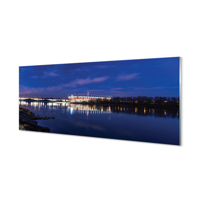 Glass print Warsaw stadium river bridge night