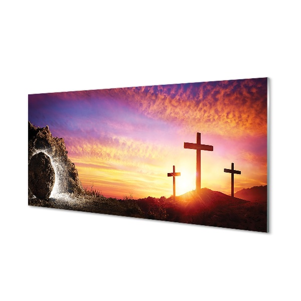 Glass print Cross cave sunset