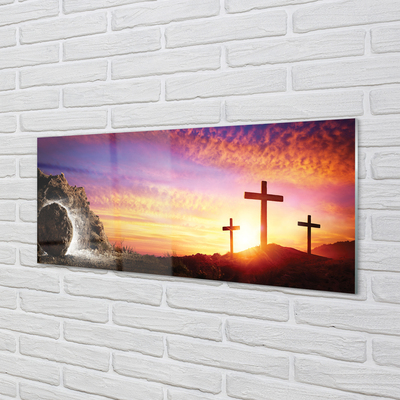 Glass print Cross cave sunset