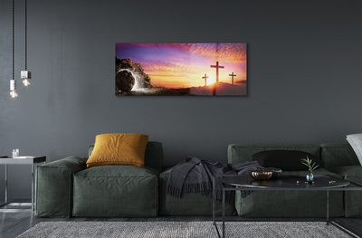 Glass print Cross cave sunset