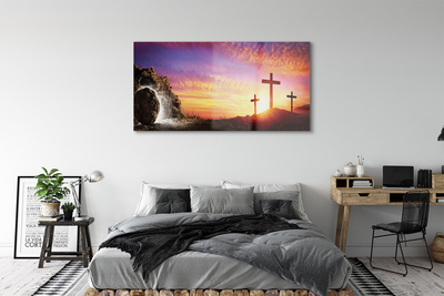 Glass print Cross cave sunset