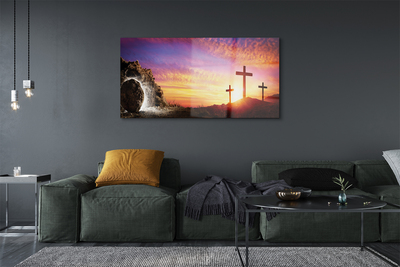 Glass print Cross cave sunset