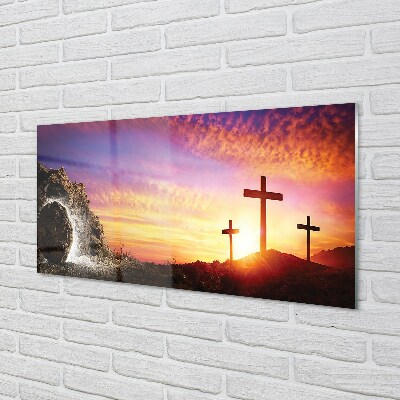 Glass print Cross cave sunset