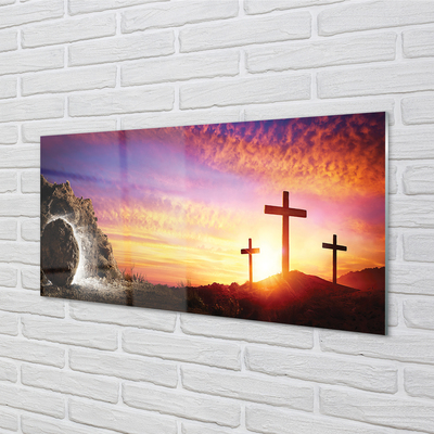 Glass print Cross cave sunset